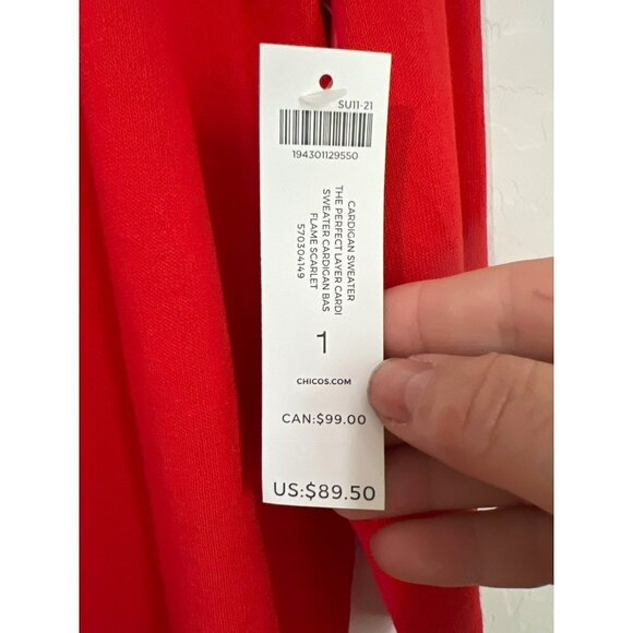 Chicos Sz 1 (US M US 8) Flame Scarlet The Perfect Layer Cardigan Sweater Cotton, - Picture 2 of 5